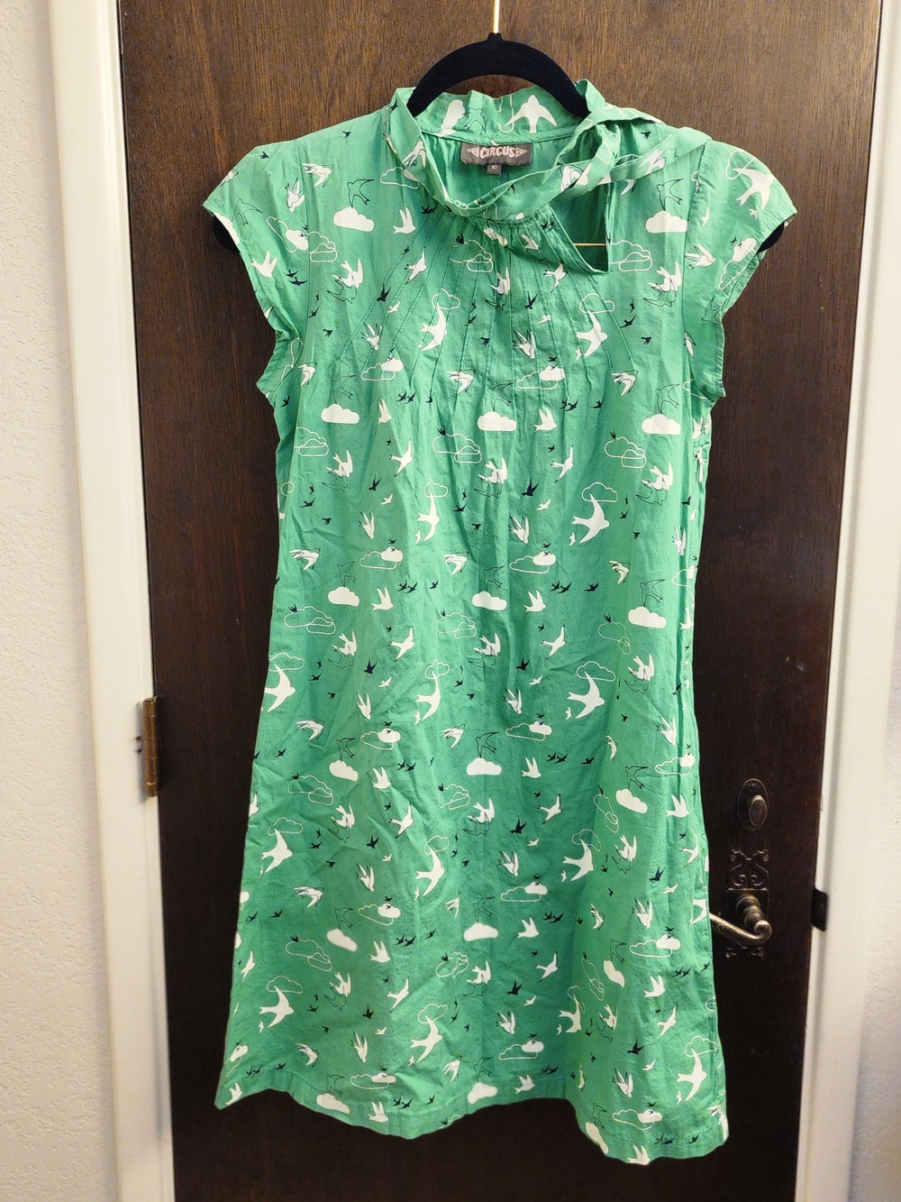 ModCloth Green Bird-Print  Circus Retro 60s Seagull Print Shift Dress UK 10 US 8
